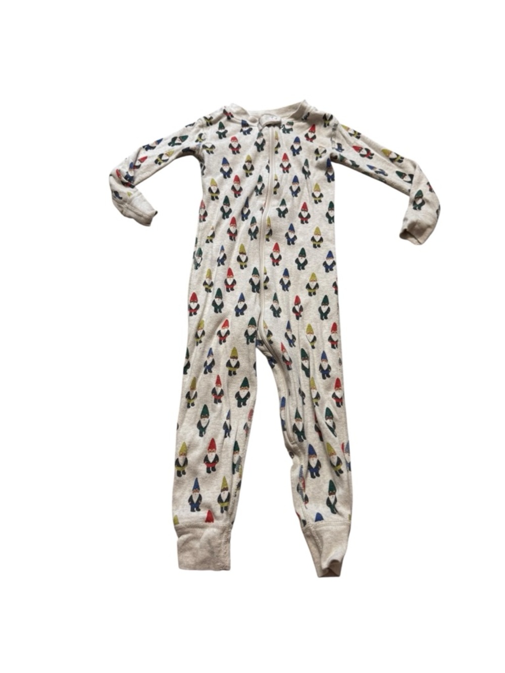 Hanna Andersson Cream Gnome Zip One-Piece with Red, Green, Blue & Yellow Accents